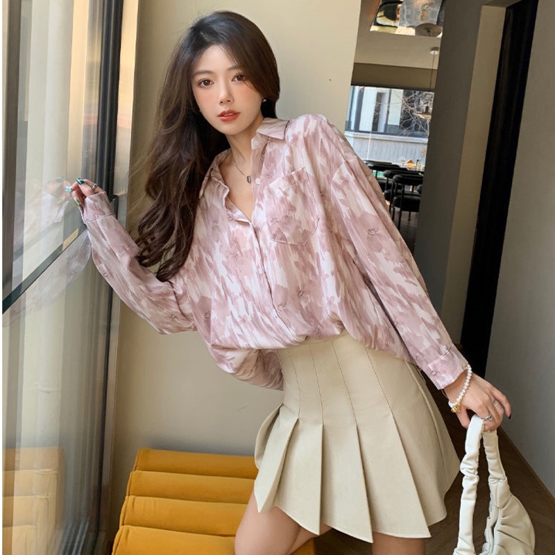 Áo Sơ Mi Chiffon Tay Dài Nhuộm Màu Phong Cách Hàn Quốc Mới