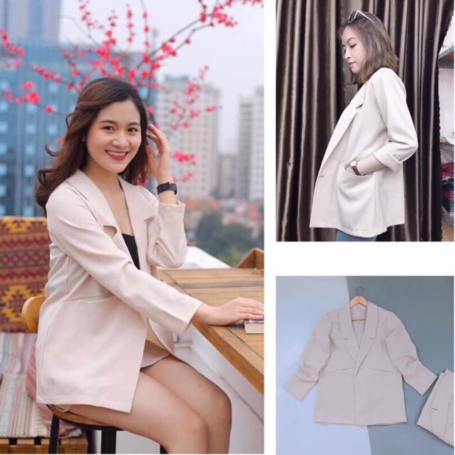 Áo vest công sở màu nude chất cát trượt dày dặn