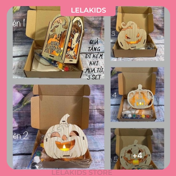 Đèn Halloween Gỗ Tự Lắp Ghép, Tô Màu, Lắp Ráp, Decor Mùa Lễ Hội Hóa Trang_DIY_Lelakids