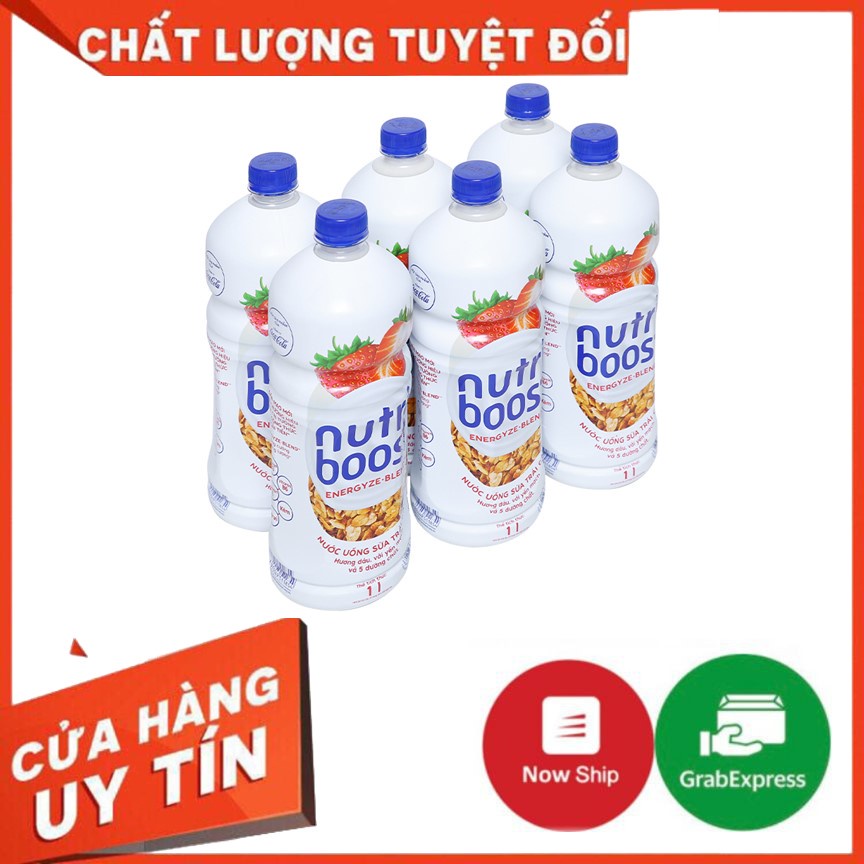 Thùng 6 Chai Sữa NutriBoost Hương Dâu 1L/chai - Sữa trái cây giải khát - Thức uống dinh dưỡng - Cho ngày dài năng động