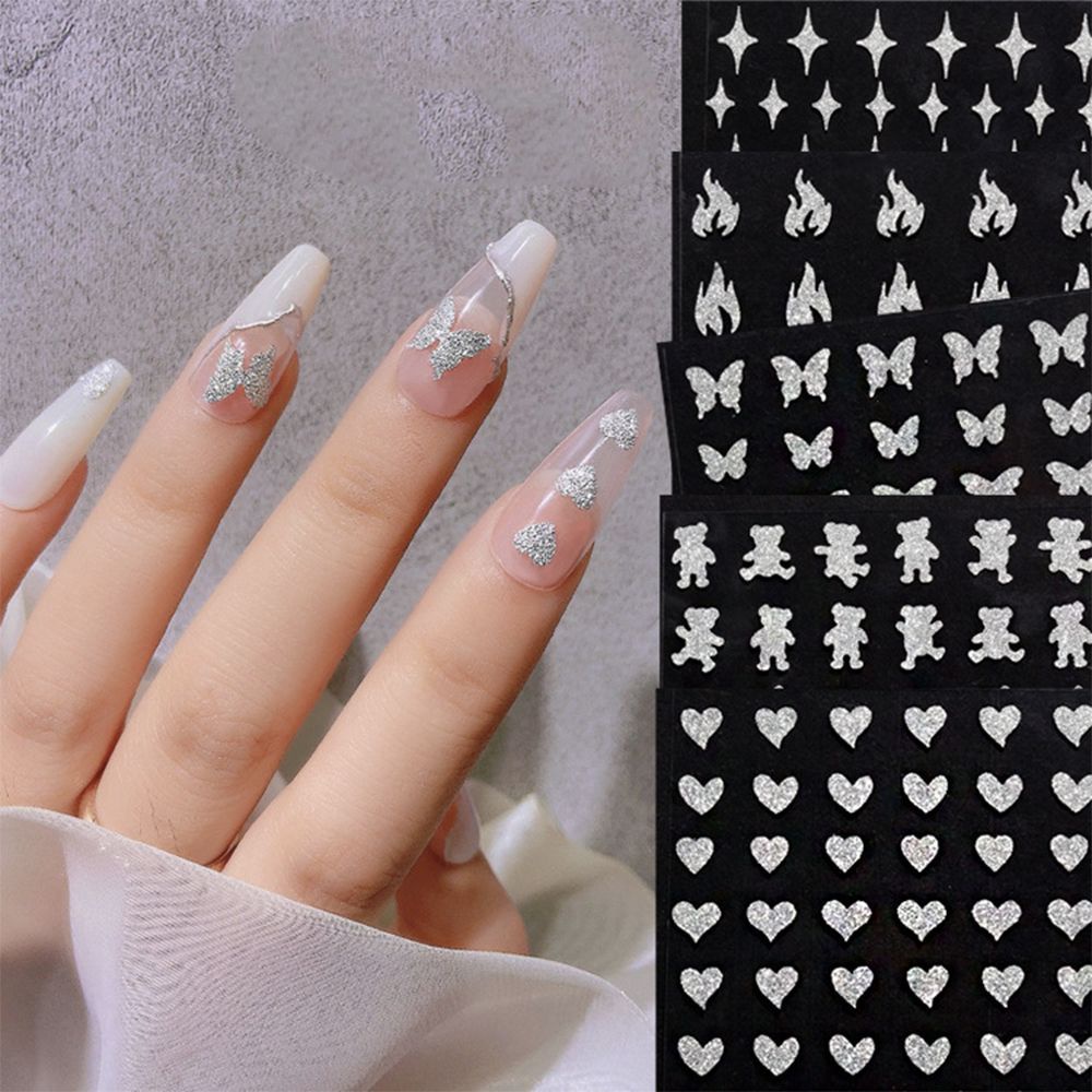 Phụ Kiện Trang Trí Móng Tay Lấp Lánh Dễ Thương|Miếng Dán Trang Trí Móng Tay 3D Hình Trái Tim/ Ngọn Lửa/ Ngọn Lửa/ Ngôi Sao Lấp Lánh DIY