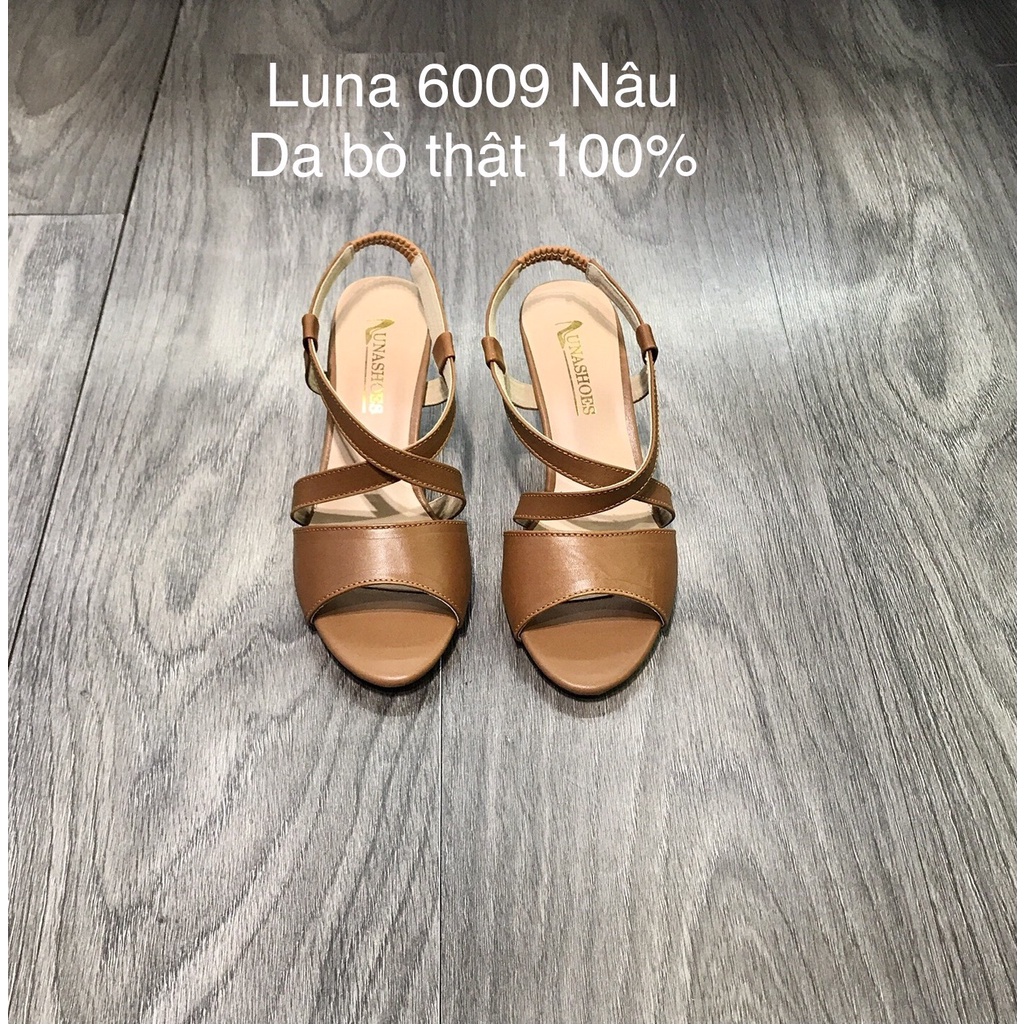 Dép sandal nữ đế bệt Lunashoes 6009 giày da bò thật mềm êm chân bảo hành 24 tháng