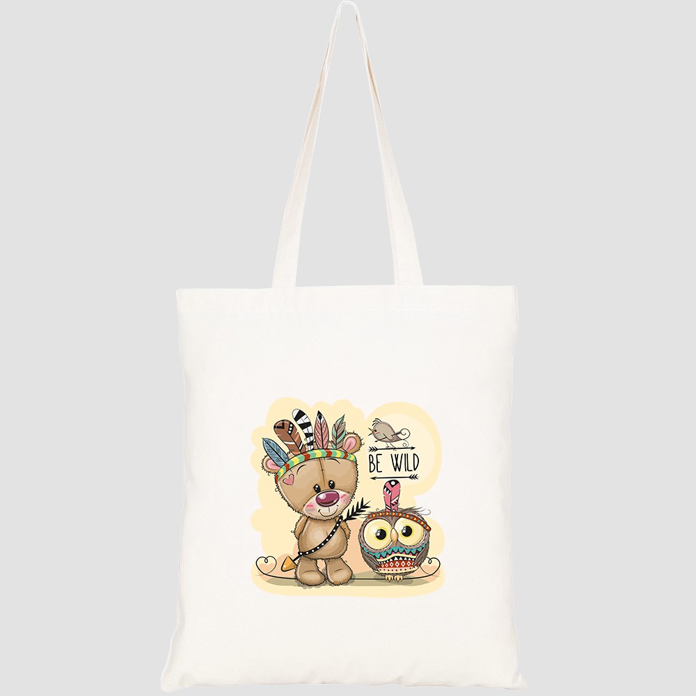 Túi vải tote canvas HTFashion in hình cute cartoon tribal teddy bear HT361