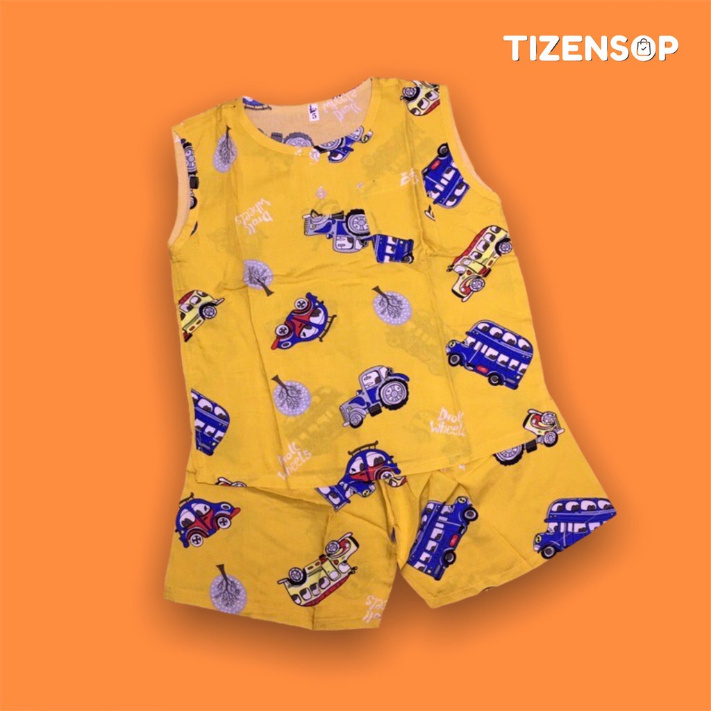 Đồ bộ bé trai vải tole lanh mặc mát kiểu dáng quần đùi áo sát nách