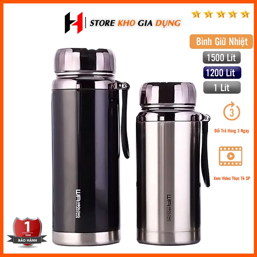Bình Giữ Nhiệt Nóng Lạnh, Bằng Thép Không Gỉ Cực Bền 1000 - 1200 - 1500ml L7 inox 304 Cao Cấp