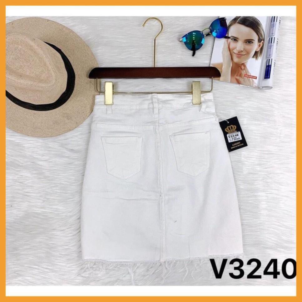 [CAO CẤP]  Chân váy jean nữ trắng tua rua lưng cao V3240   VNXK  VNXK