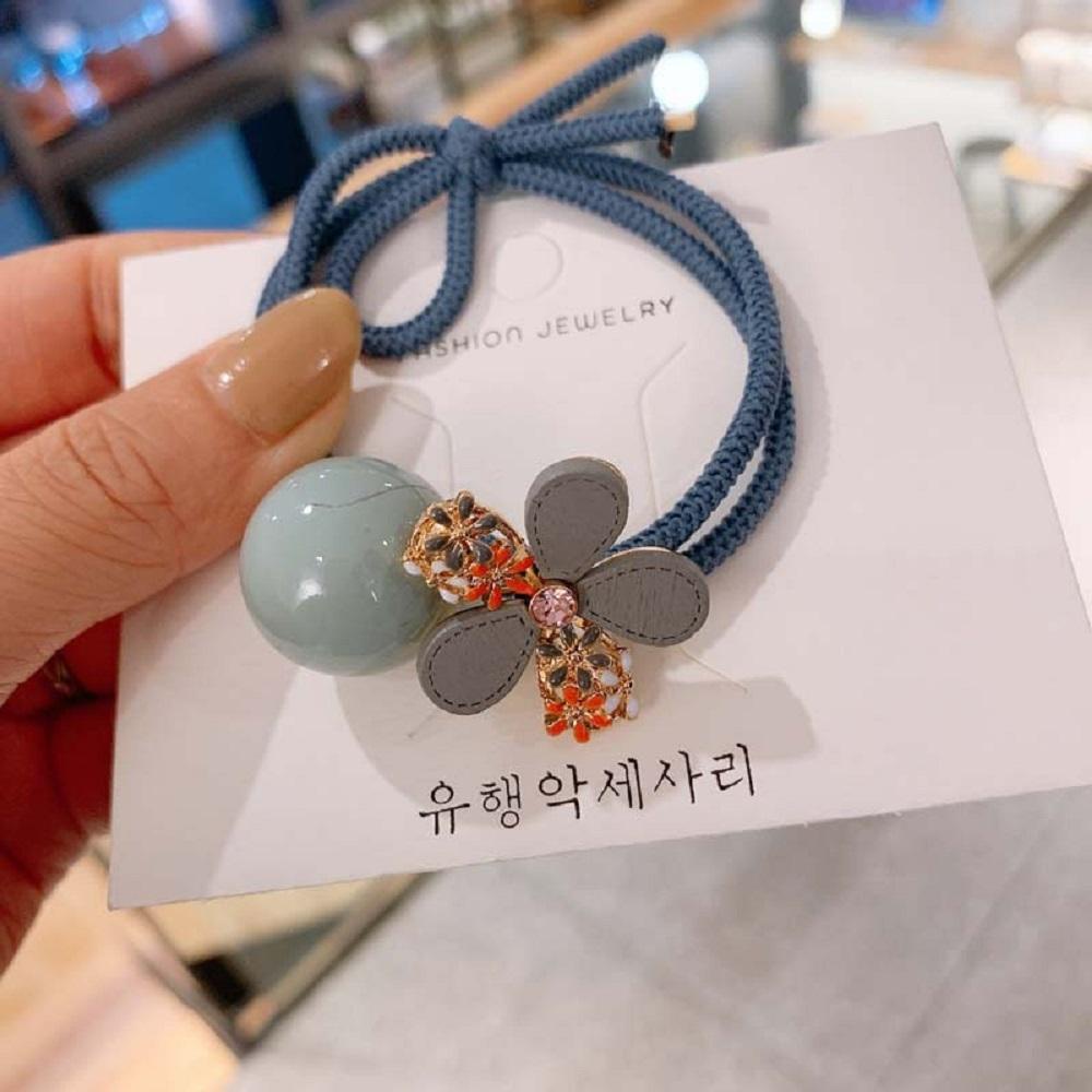 Dây Cột Tóc Cao Su Co Giãn Đính Hạt Hình Hoa Dễ Thương Thời Trang Cho Nữ