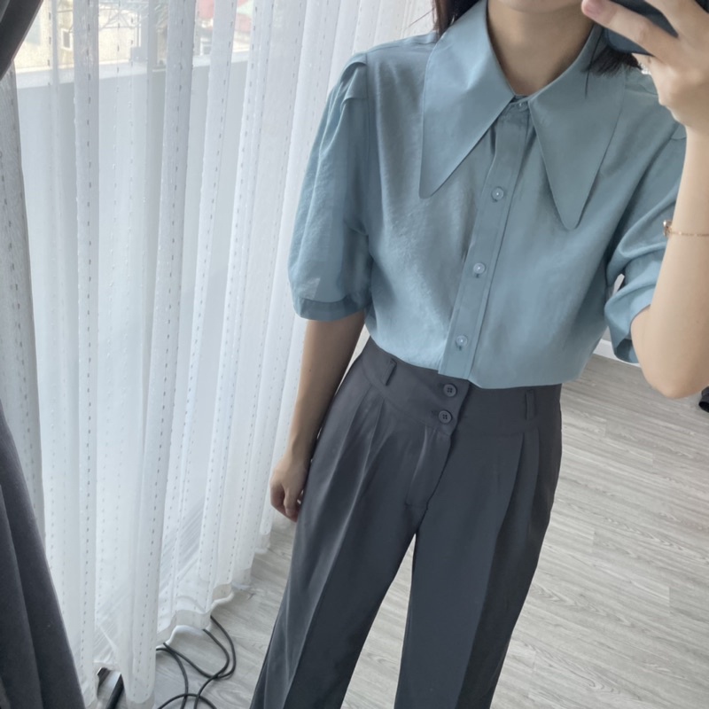 sơ mi cổ nhọn - XANH