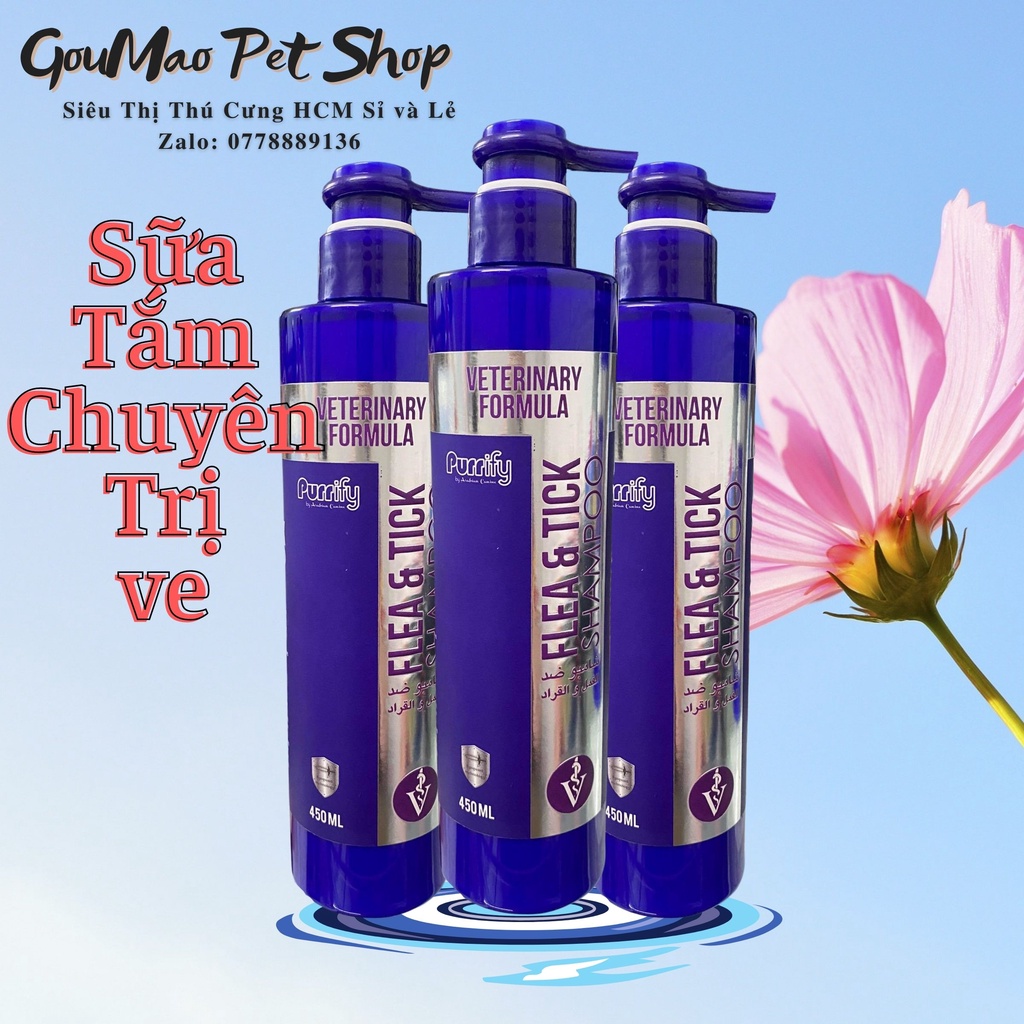 [Chính hãng] Sữa Tắm Giảm Ngứa, Trị Ve Trị Nấm Cho Chó, Mèo Veterinary Formula Purrify 450ml