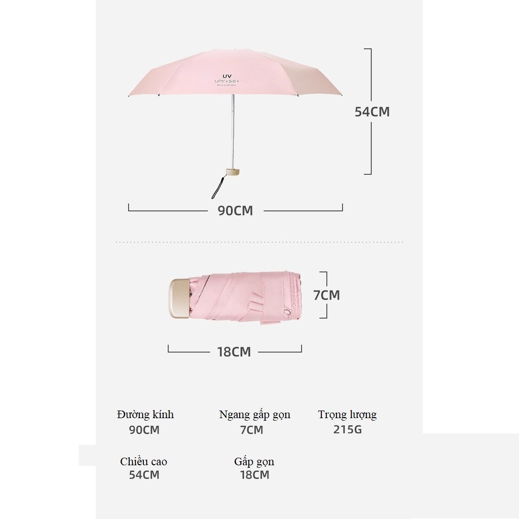 Ô dù nhỏ gấp gọn Mini che mưa nắng bỏ túi hàng loại 1 chống tia cực tím, tia UV 50+, Ô dù Hàn Quốc (Tặng kèm vỏ bọc ô)