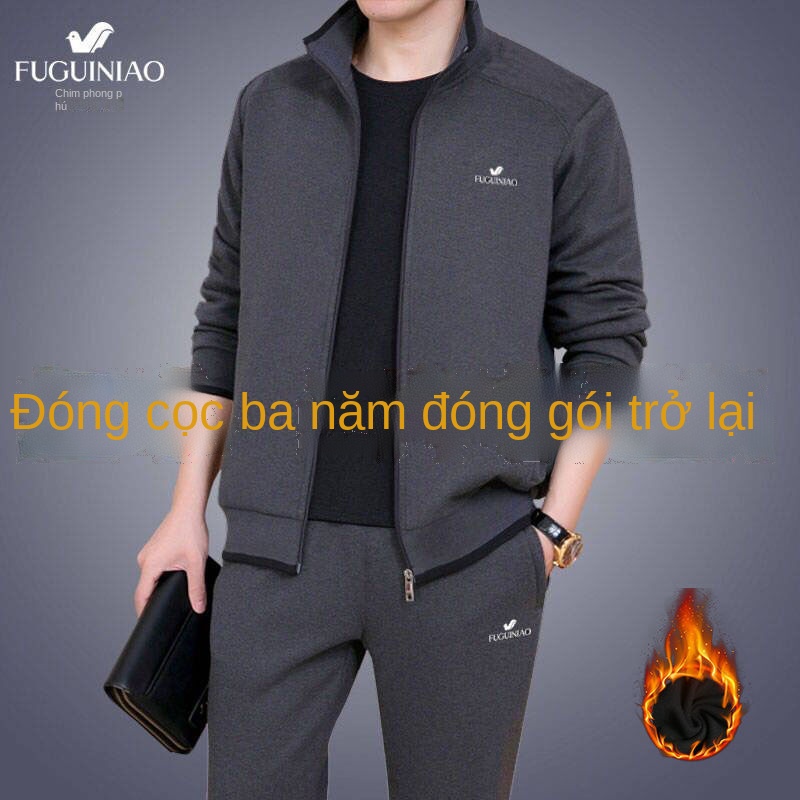 Bộ vest nam cho người trung niên và cao tuổi, đồ thể thao nam thu đông, trang phục bố cỡ lớn và hai hoặc ba