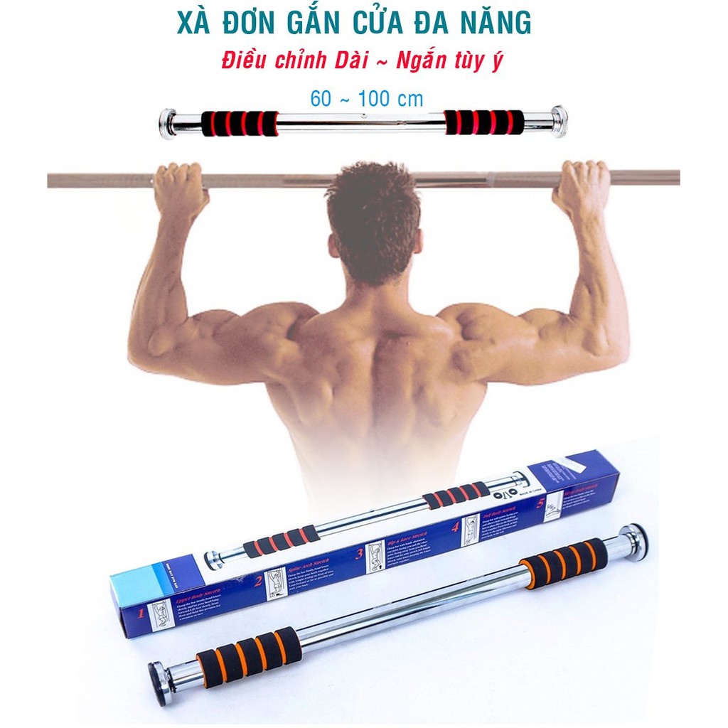 Xà đơn treo gắn tường cửa đa năng từ 60-150cm thanh cây tập hít xà tay vai đơn lưng tại nhà không bắt vít