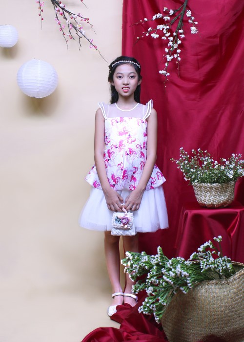 Đầm tiệc bé gái thời trang Jadiny peplum in hoa hồng