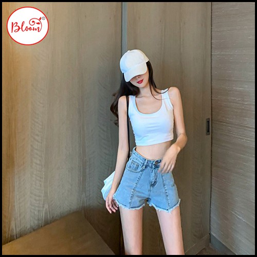 Quần short jean nữ lưng cao YUKIBLOOM Quần short jean nữ Cao Cấp QSJ01