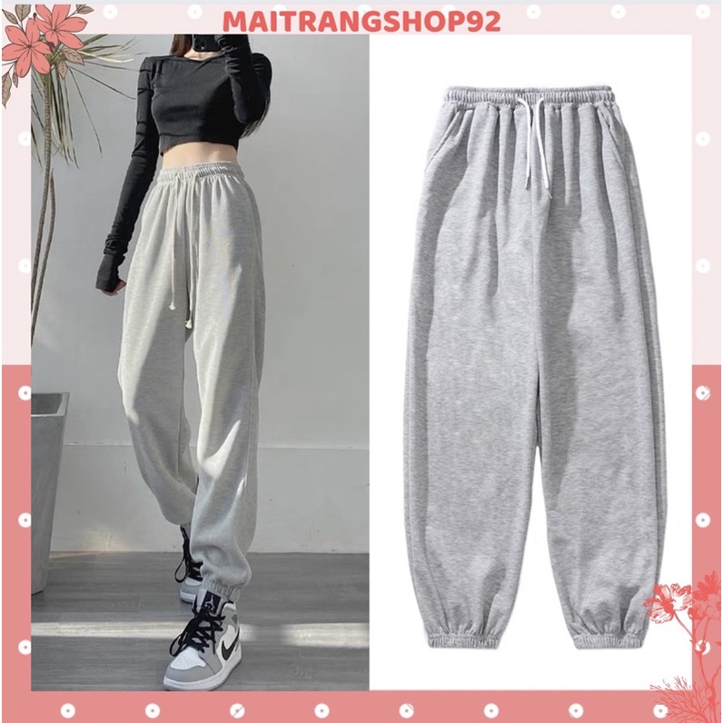 Quần jogger nữ nỉ ống rộng dây rút thể thao form unisex –