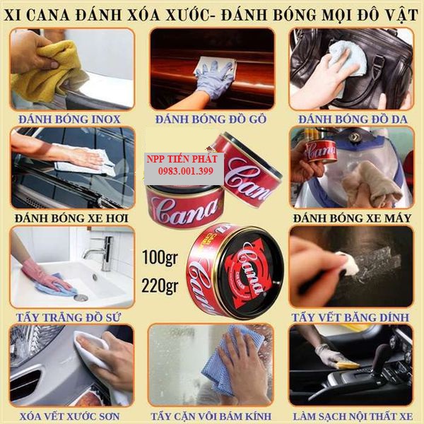 Cana đánh bóng xe ô tô xe máy xóa sạch các vết xước chính hãng, Kem đánh bóng 100gr, 220gr