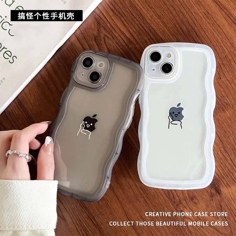 Ốp điện thoại mềm trong suốt chống rơi gợn sóng phong cách cá tính lập dị thích hợp cho Apple 14 13promax 12 JueK