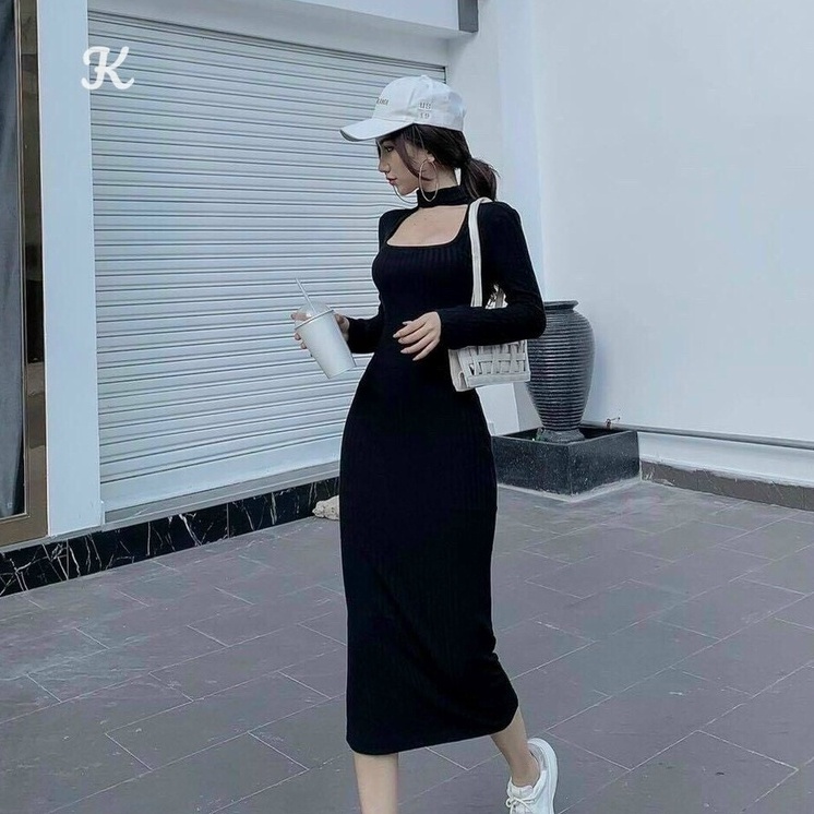 Đầm ôm body khoét ngực dáng dài sexy cực xinh tôn dáng cho nàng đi chơi dạo phố
