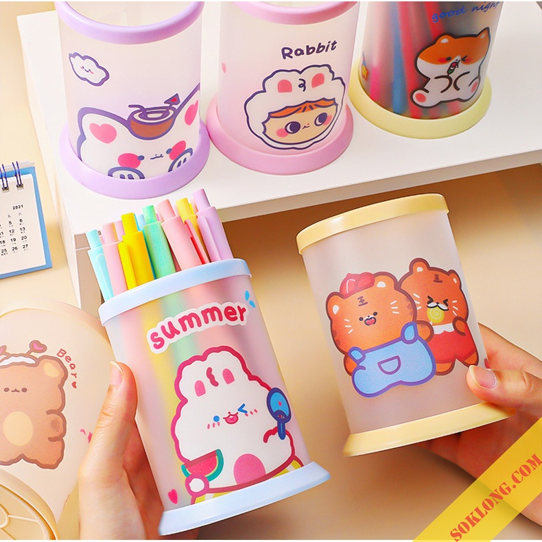 Ống cắm bút hình trụ cute K64 hộp đựng bút hình tròn dễ thương có thể lắp ghép SỔ KLONG