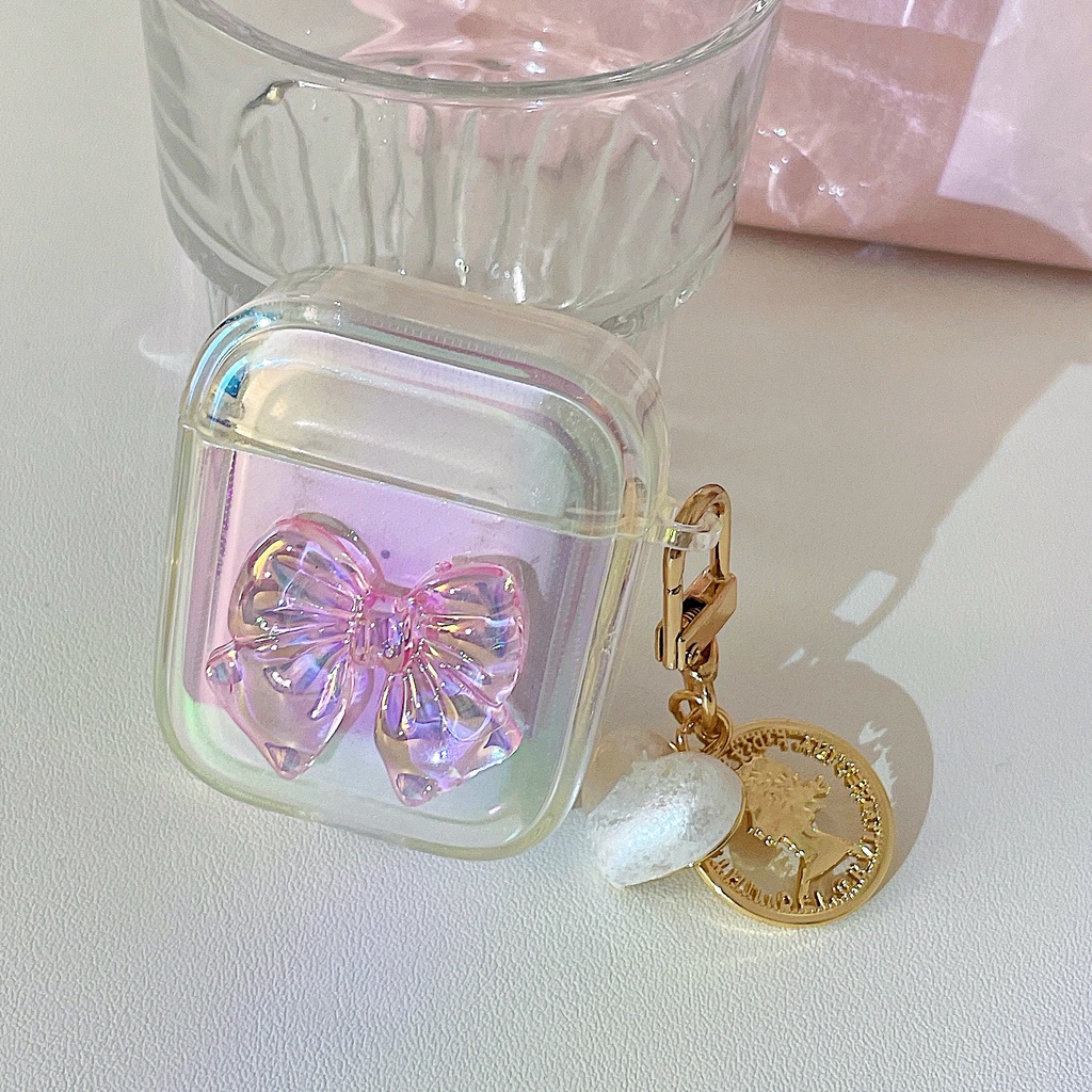 Vỏ Bảo Vệ Hộp Sạc Tai Nghe Bluetooth AirPods 1 2 pro 3 2021 gen3 Bằng Silicon Tpu Mềm Trong Suốt Đính Nơ Nhiều Màu Dễ Thương