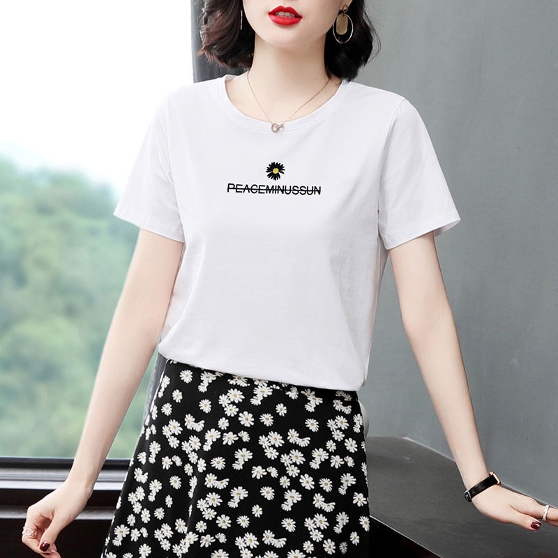 Áo Thun Ngắn Tay Thêu Họa Tiết Thời Trang Cho Phụ Nữ Trung Niên