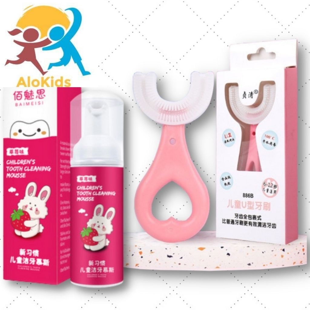 Combo Bàn Chải Đánh Răng Chữ U, Kem Đánh Răng Tạo Bọt Cho Bé Shop Alokidstb