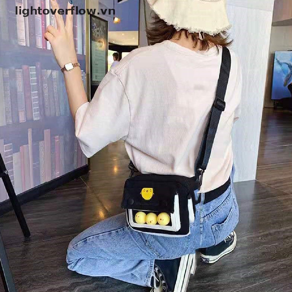 Túi Đeo Chéo Vải Canvas Hình Chú Gà Con Dễ Thương Dành Cho Nữ