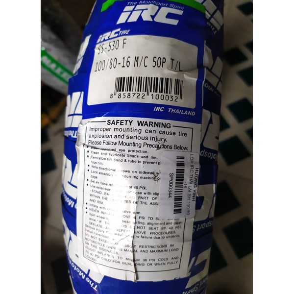 LỐP IRC THÁI TRƯỚC SH 100/80-16