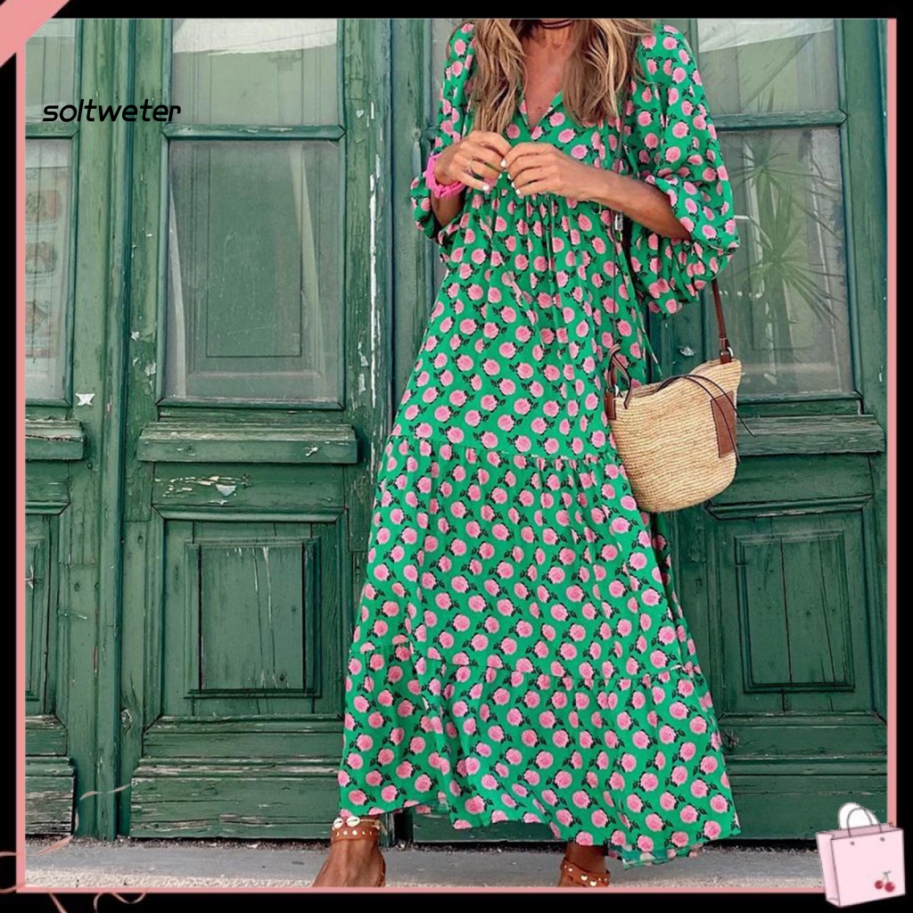 Đầm Maxi Eo Cao In Họa Tiết Phong Cách Boho Cổ Điển Dành Cho Nữ