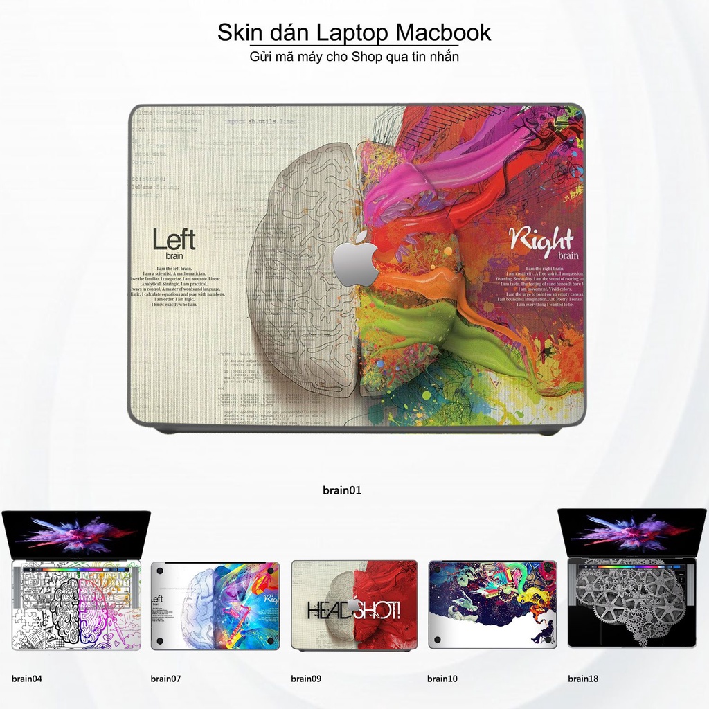 Skin dán Macbook mẫu Left Brain Right Brain (đã cắt sẵn, inbox mã máy cho shop)