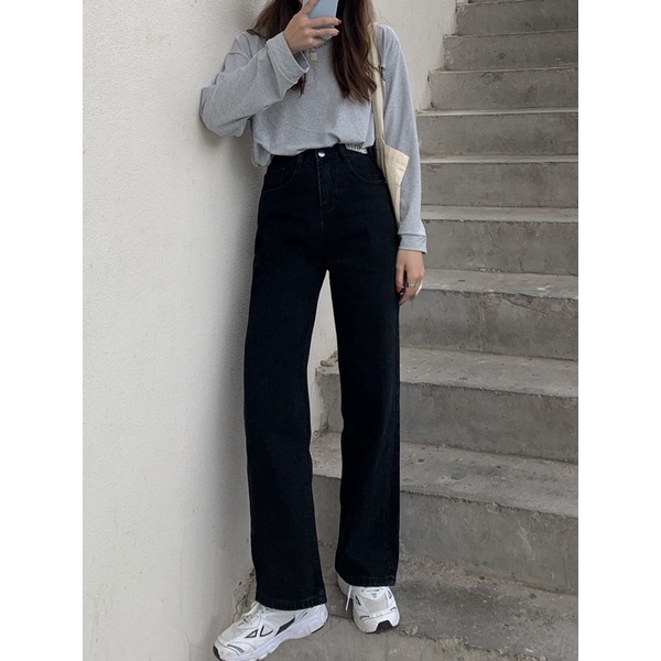 Xiaozhainv Quần jean ống rộng lưng cao phong cách vintage sành điệu cho nữ