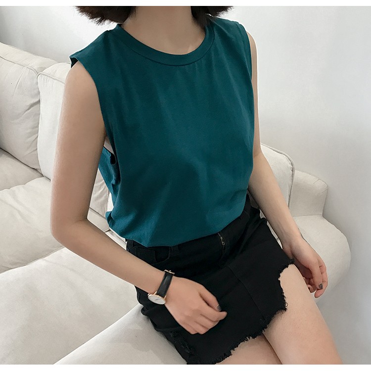 Áo thun cotton không tay trơn màu đơn giản thời trang mùa hè hàn quốc dành cho nữ | BigBuy360 - bigbuy360.vn