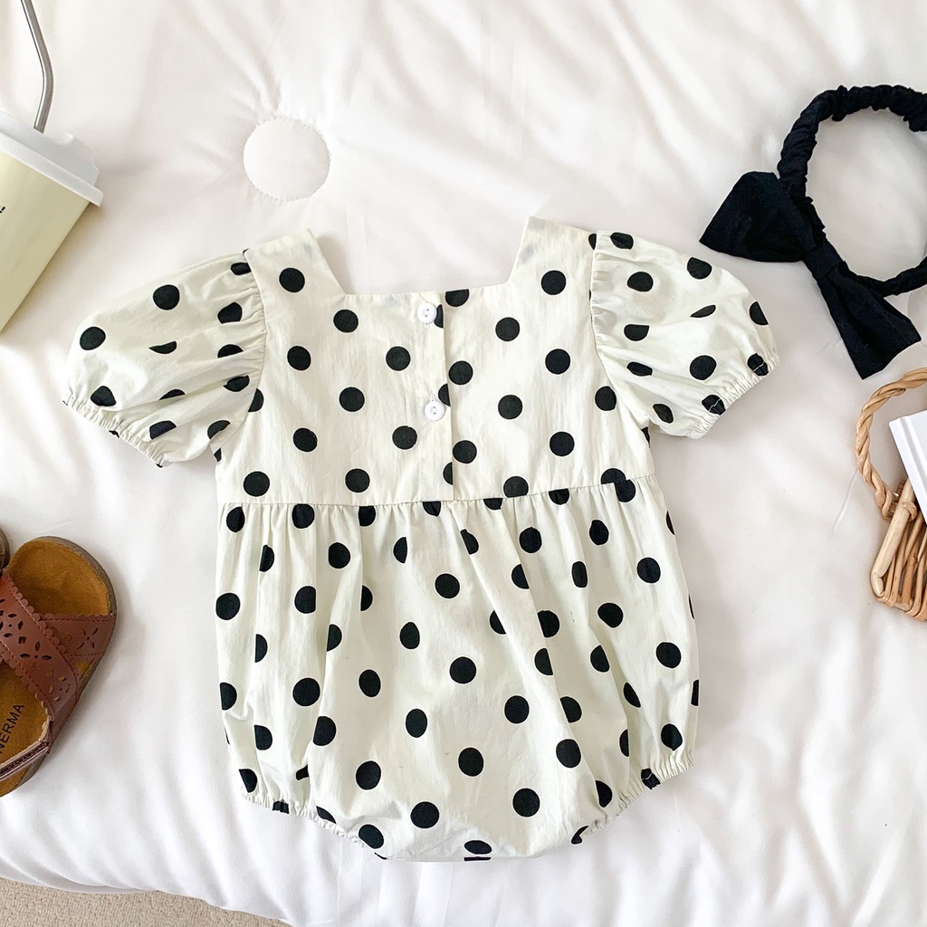 Bộ áo liền quần chấm bi + băng đô dành cho bé gái sơ sinh