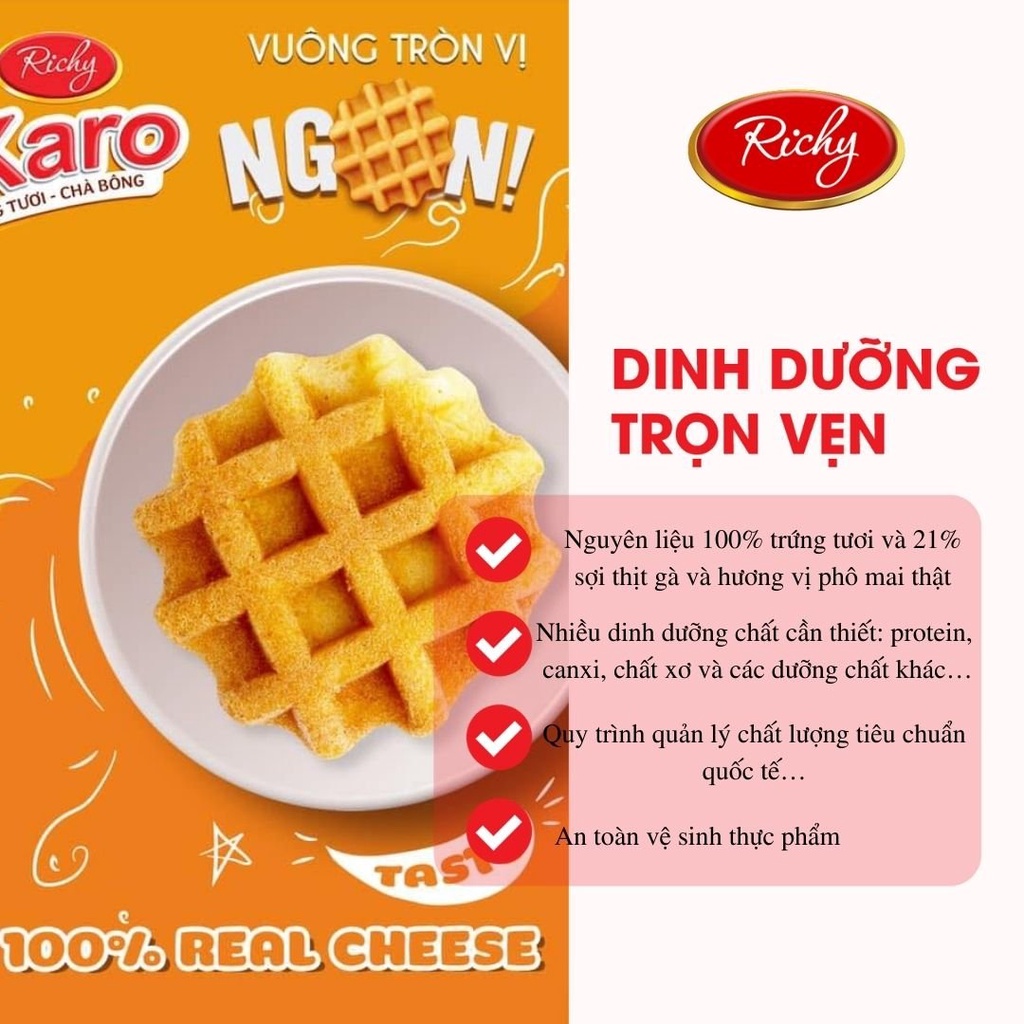 Bánh karo Richy vị Phô Mai Hoàng Kim x 6 bánh