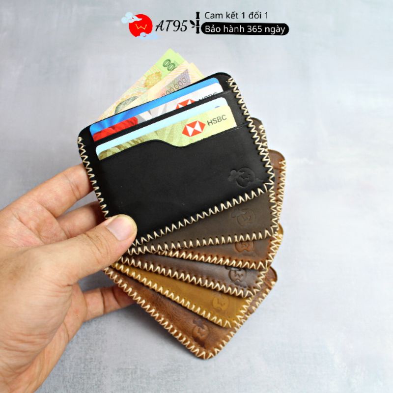 Ví đựng card da bò sáp Italy nhỏ gọn, xu hướng thẻ ít tiền mặt thương hiệu W mẫu TC02