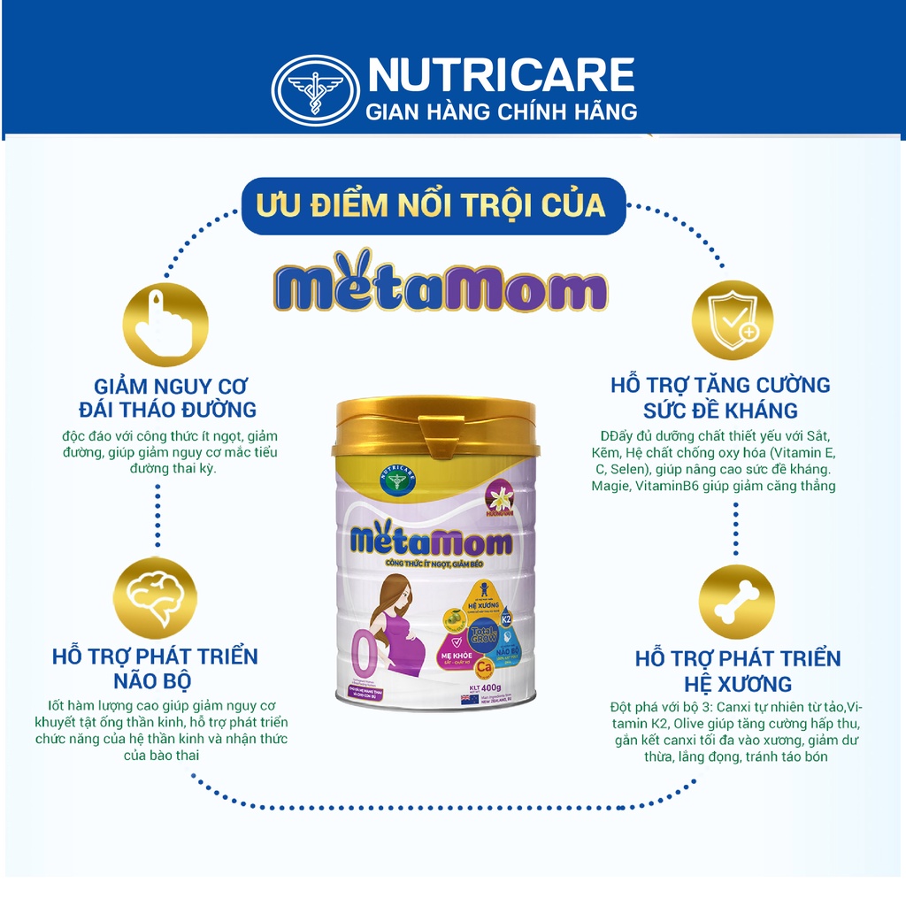 Sữa bột Nutricare MetaMom cho phụ nữ mang thai cho con bú 900g
