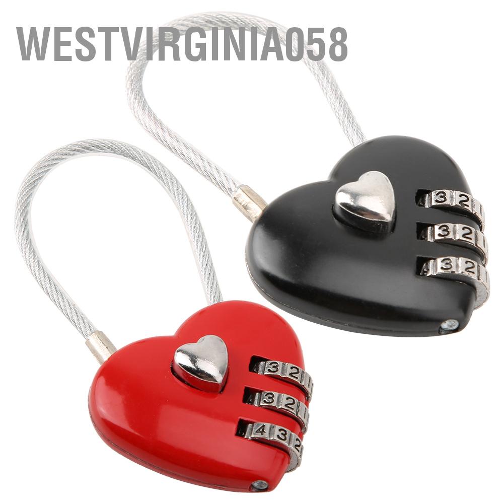 Westvirginia058 Heart Shape 3 Digit Code Combination Luggage Bag Lock Password Security Couple Padlock