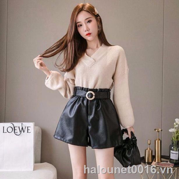 Quần Short Nữ Da Pu Lưng Cao Thời Trang Hàn