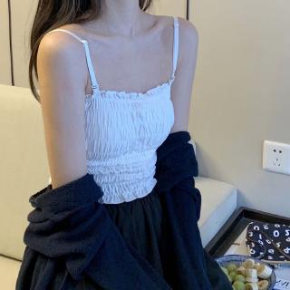 Áo Lửng Hai Dây Phối Ren Phong Cách Hàn Quốc Dành Cho Nữ