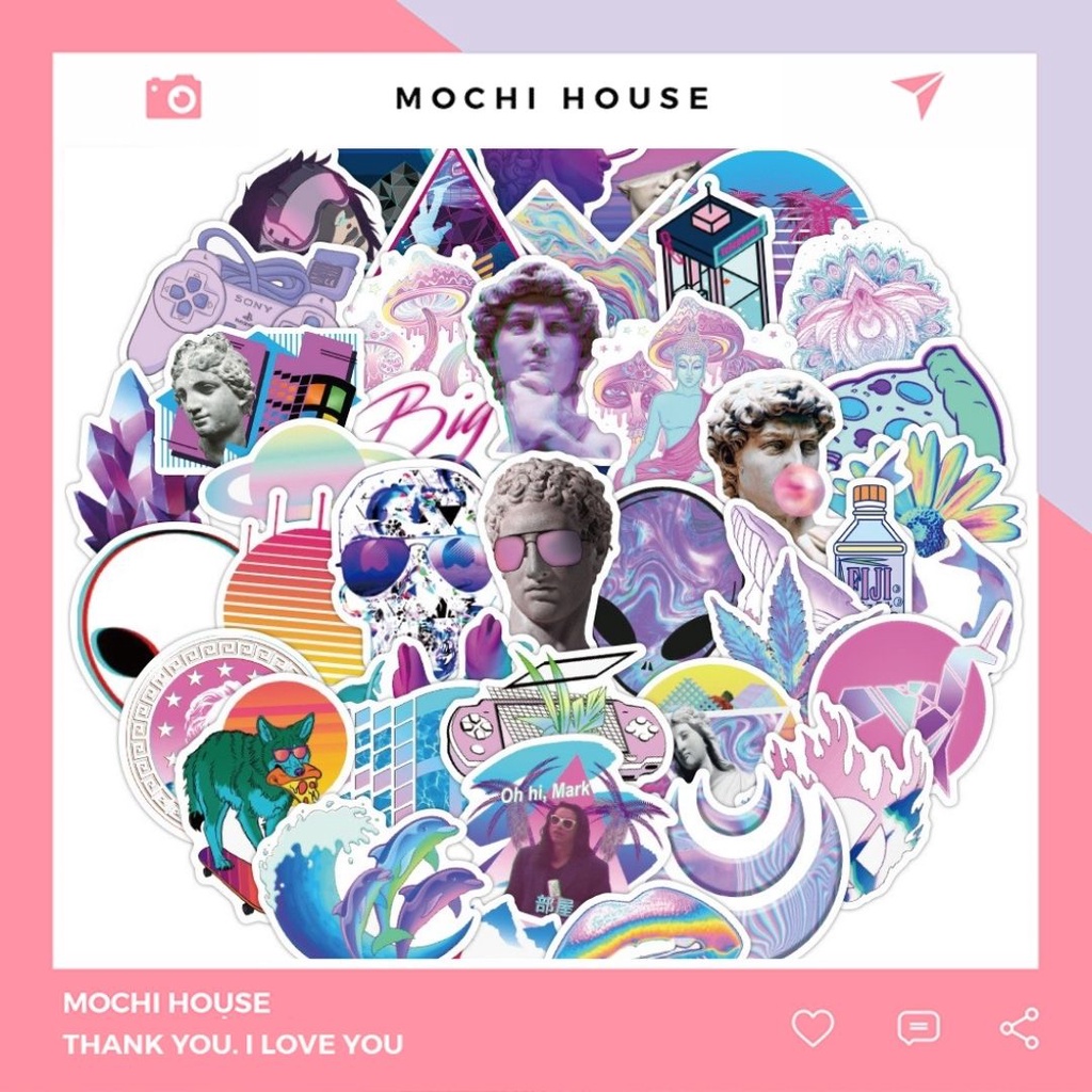 1 Tấm Sticker Dán Laptop Mũ Nón Bảo Hiểm Vali Xe Tay Ga Phong Cách Graffiti Dễ Thương