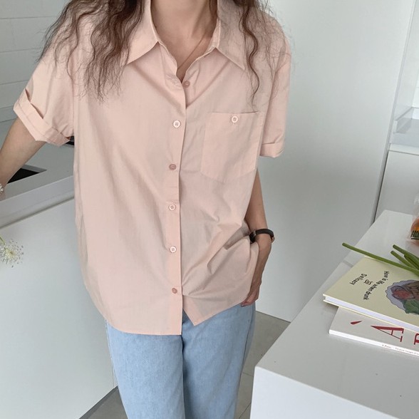 Áo sơ mi cổ nhọn ngắn tay phong cách Hàn Quốc hàng mới 44716