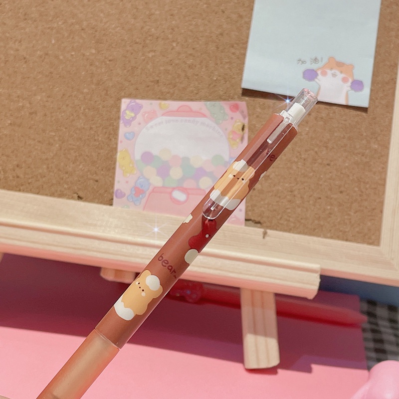 Bộ 6 Bút Mực Gel Ngòi 0.5 Inch Dạng Nhấn Hình Gấu Hoạt Hình Dễ Thương Cho Học Sinh