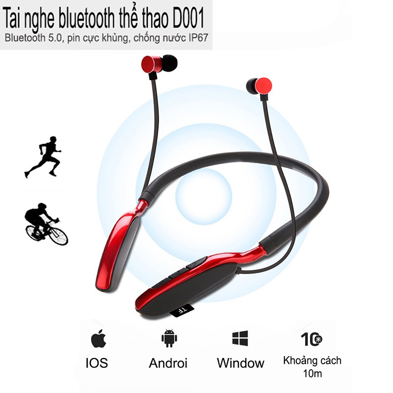 Tai Nghe Đeo Cổ Bluetooth D01, Tai nghe Thể Thao Âm Thanh 9D Hifi Thẻ nhớ, Pin Siêu Khủng, Đàm Thoại Rõ Nét, Chống Nước