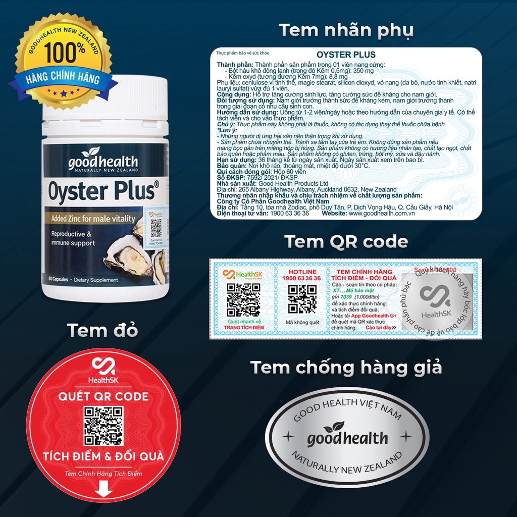 Viên uống Tinh chất hàu Goodhealth Oyster Plus 60v tăng cường sinh lý nam, testosterone và hỗ trợ tình dục [COMBO 2]