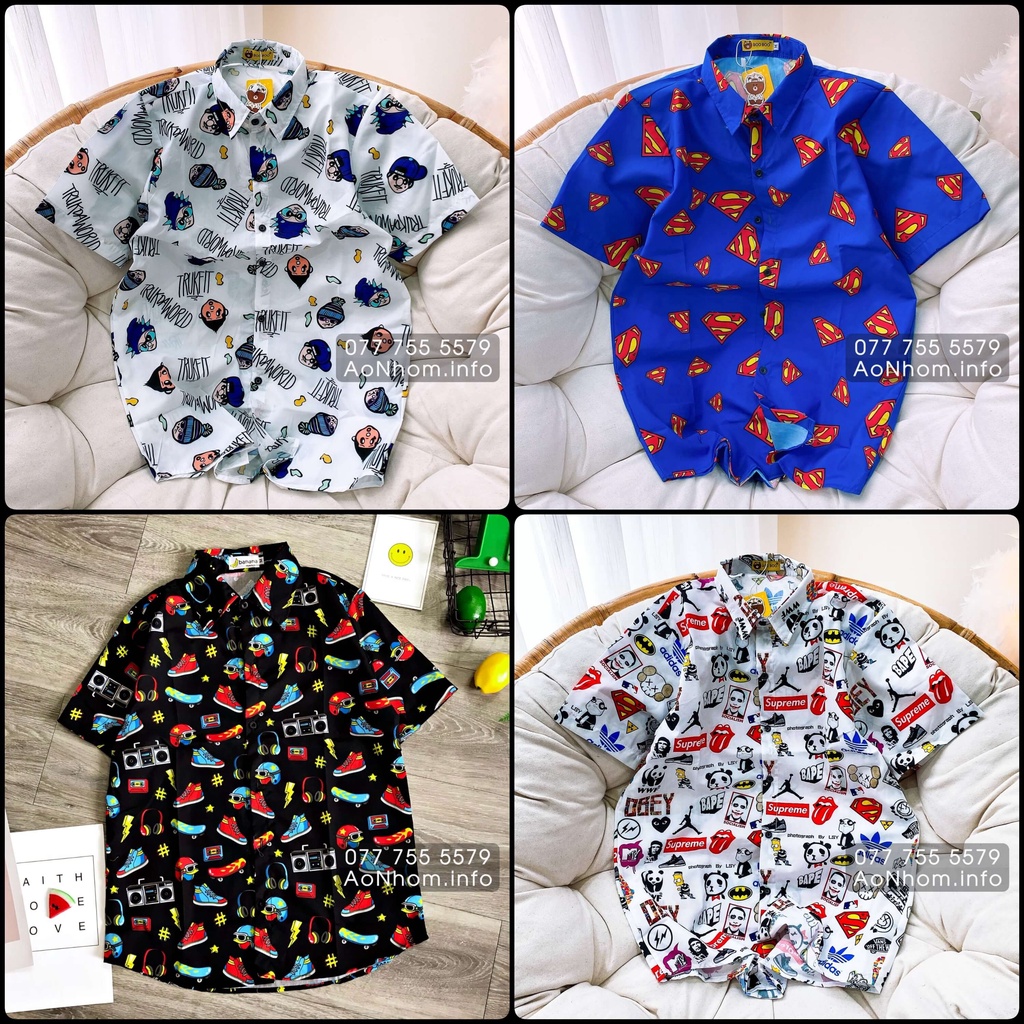 Áo Sơ Mi Hoạt Hình - Trukfit Logo Superman Skate - Đủ Size Nam Nữ - Áo Đôi Nhóm Lớp Team Building - Hoạ Tiết Đi Biển