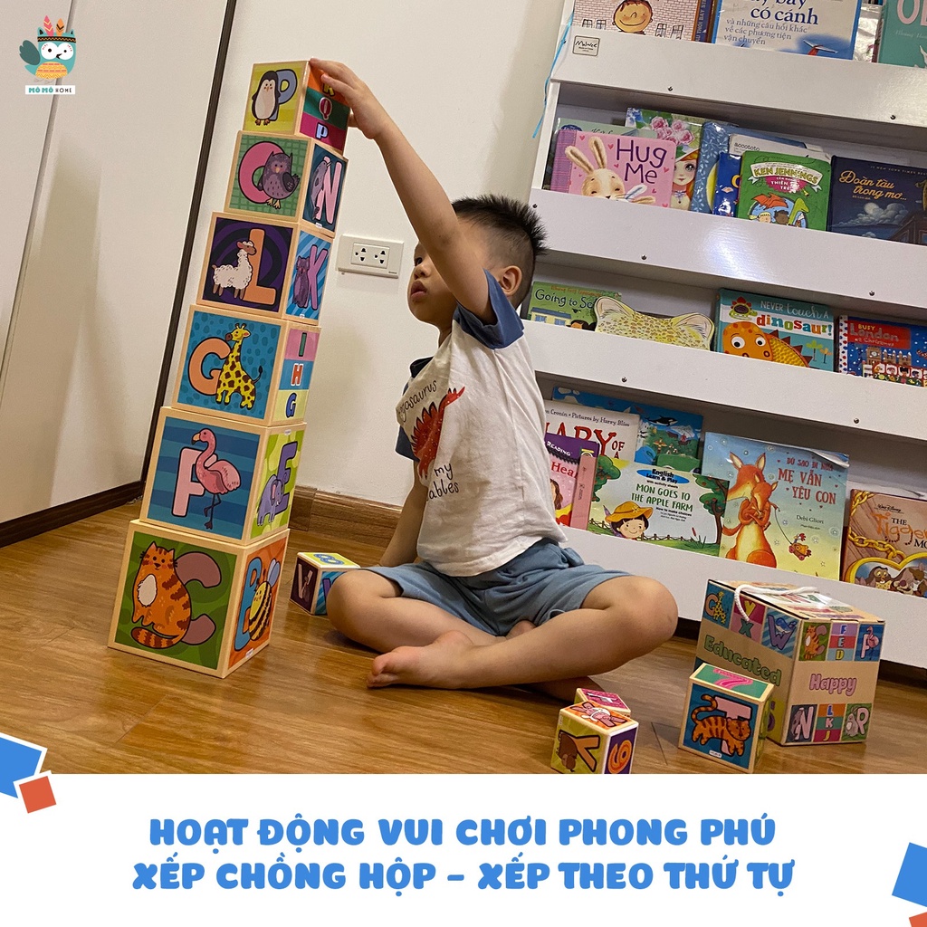 Tháp xếp chồng, đồ chơi Hình Khối cho bé Thương hiệu Lalala Baby. Nuôi dưỡng khả năng tư duy.Gồm 10 hộp.