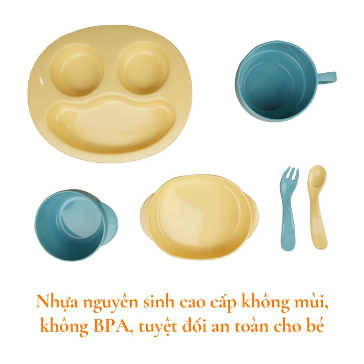 Bộ dụng cụ ăn dặm cho bé, bộ muỗng nĩa, chén bát, ly cốc Inochi Amori Nhật Bản, an toàn tuyệt đối, đồ chế biến Vapu HCM