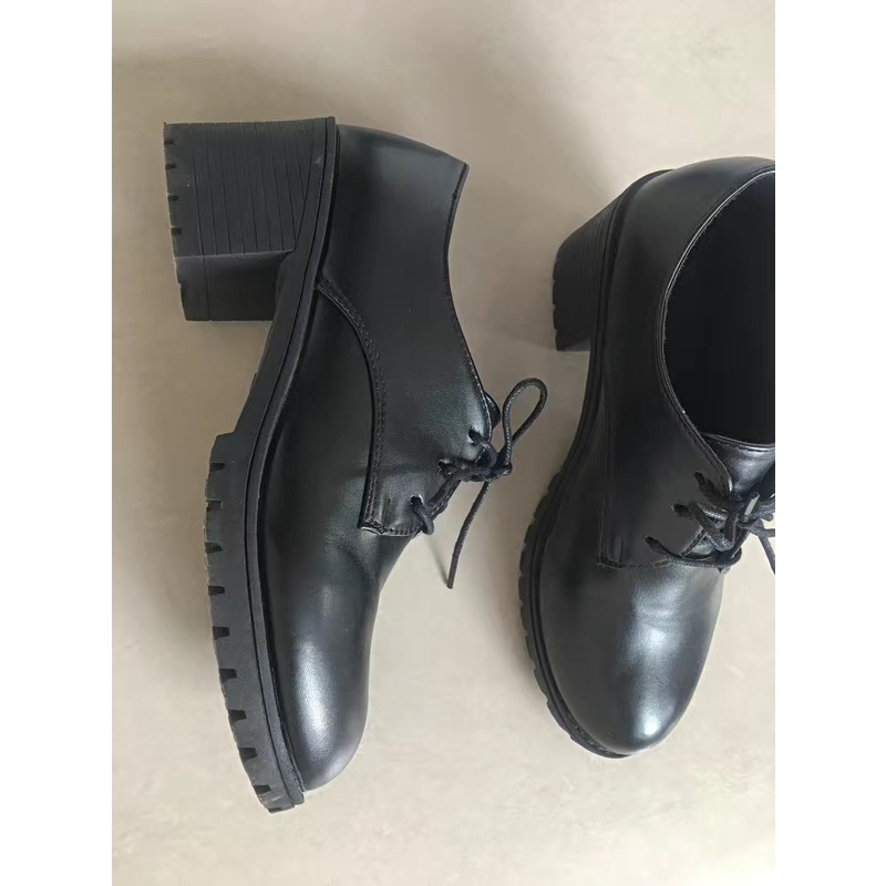 Giày oxford gót vuông cao 5cm da trơn phong cách nữ tính tiểu thư ulzzang - Có ảnh thật