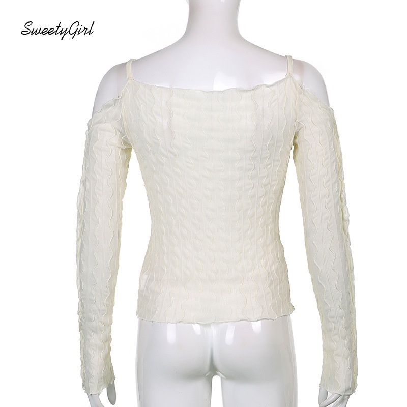 Áo thun trễ vai tay dài màu sắc ngọt ngào dành cho nữ