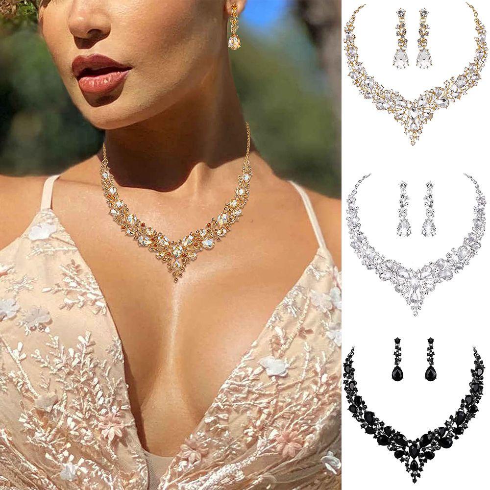 NIUYOU Set Dây Chuyền Và Đôi Khuyên Tai Đính Đá Thời Trang Dành Cho Nữ